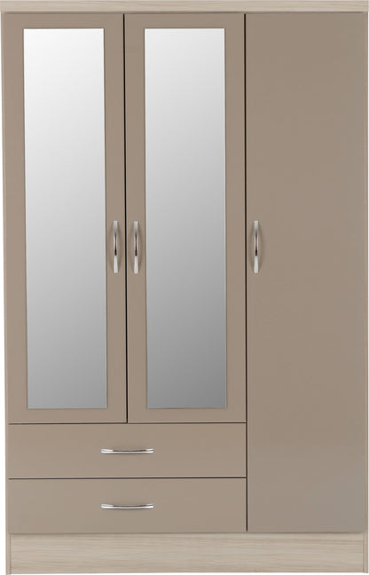 Nevada 3 Door 2 Drawer Wardrobe - Oyster Gloss/Light Oak Effect Veneer