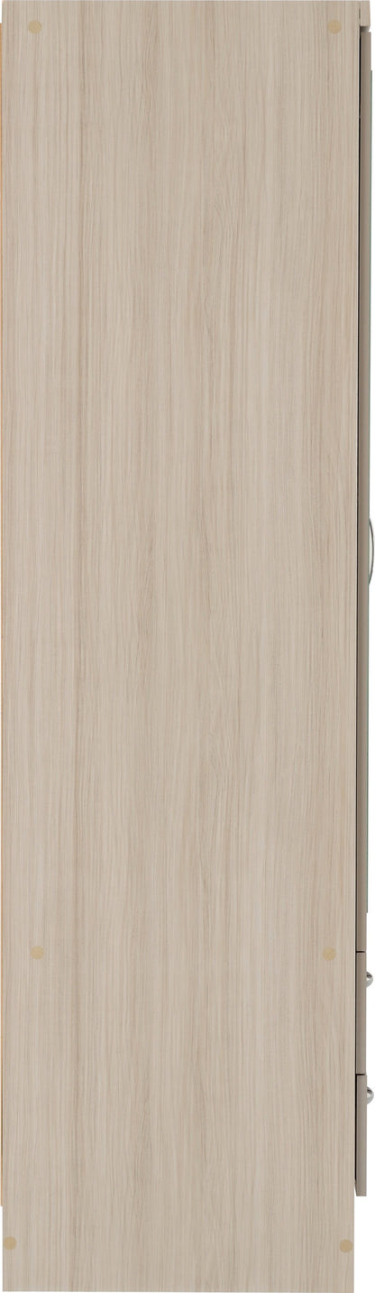 Nevada 3 Door 2 Drawer Wardrobe - Oyster Gloss/Light Oak Effect Veneer