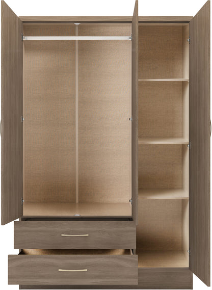 Nevada 3 Door 2 Drawer Wardrobe - Rustic Oak Effect