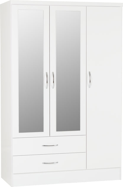 Nevada 3 Door 2 Drawer Wardrobe - White Gloss
