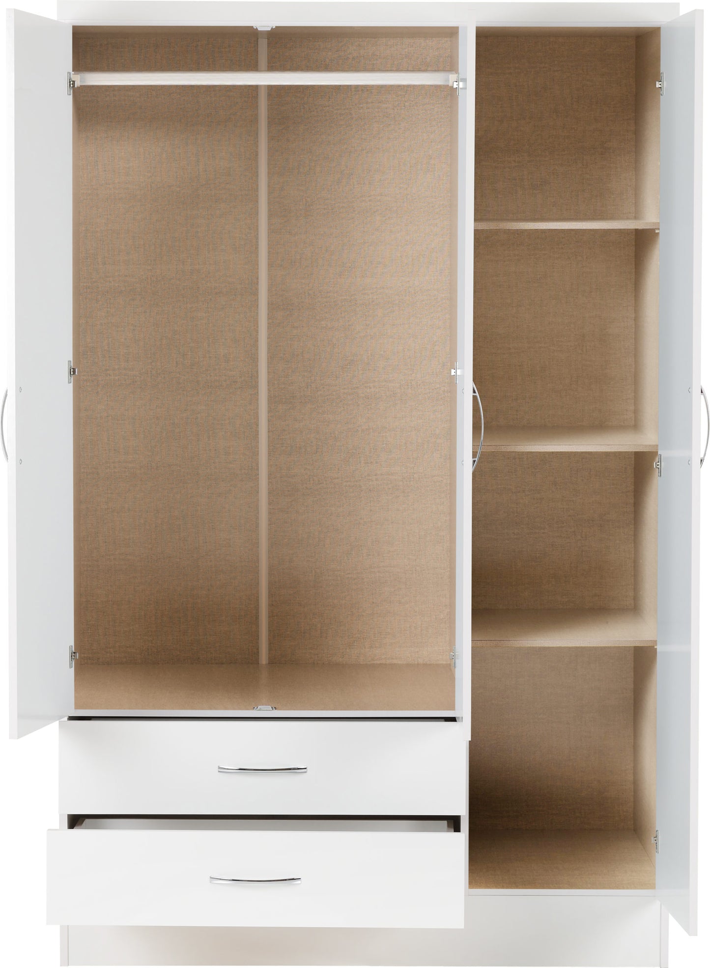 Nevada 3 Door 2 Drawer Wardrobe - White Gloss