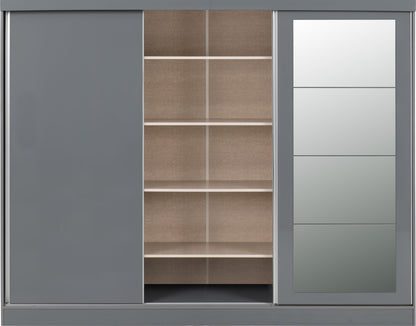 Nevada 3 Door Slider Wardrobe - Grey Gloss
