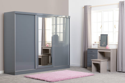 Nevada Dressing Table Set - Grey Gloss/Light Oak Effect Veneer
