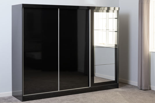 Nevada 3 Door Slider Wardrobe - Black Gloss