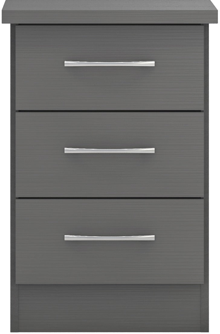 Nevada 3 Drawer Bedside - 3D Effect Grey