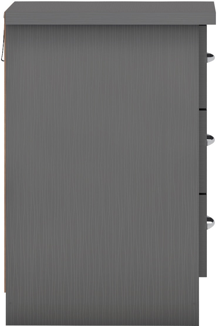 Nevada 3 Drawer Bedside - 3D Effect Grey