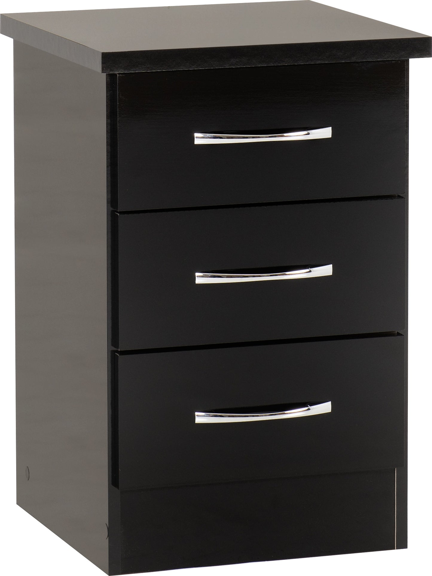 Nevada 3 Drawer Bedside - Black Gloss