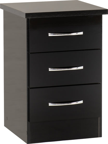 Nevada 3 Drawer Bedside - Black Gloss