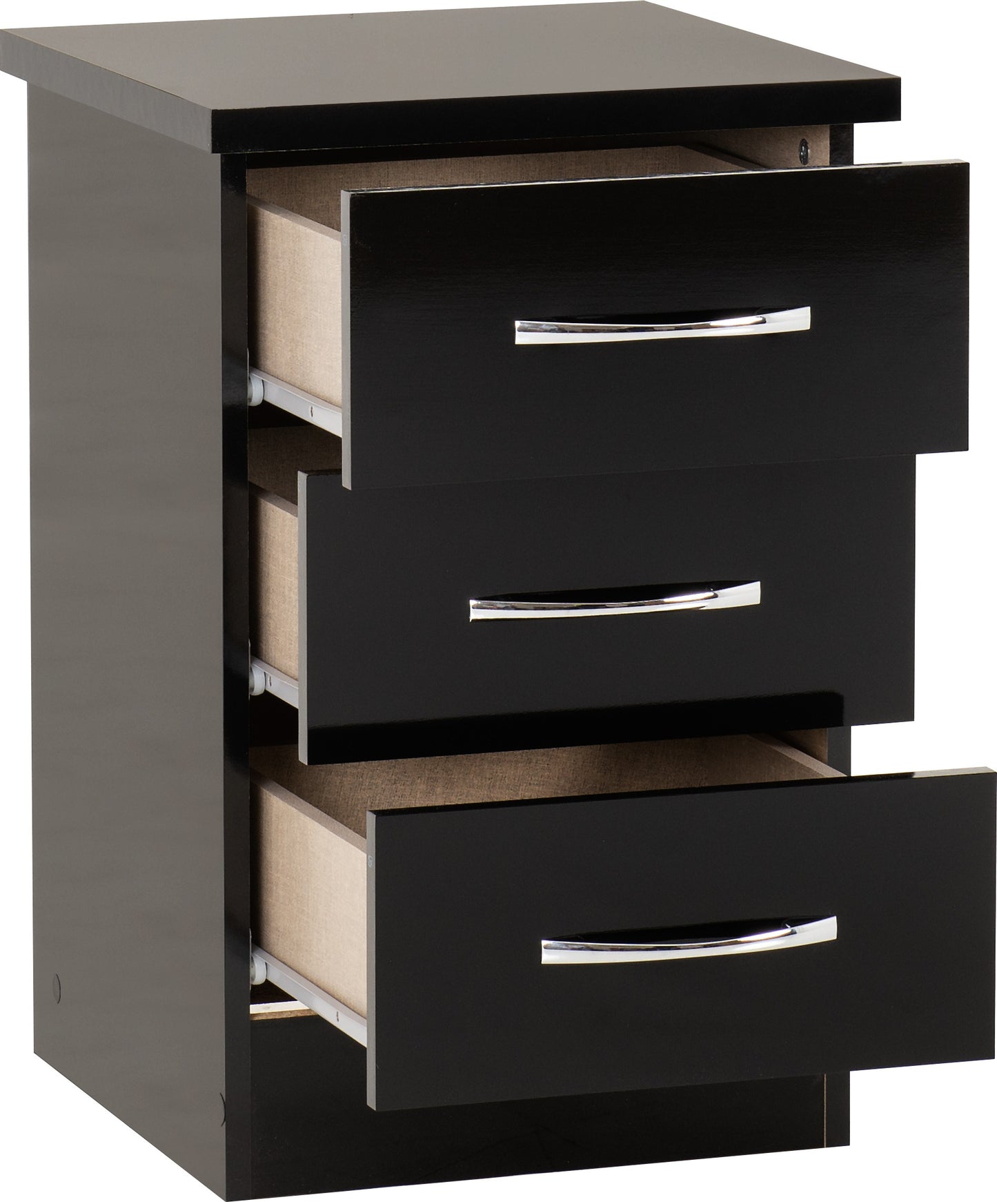 Nevada 3 Drawer Bedside - Black Gloss