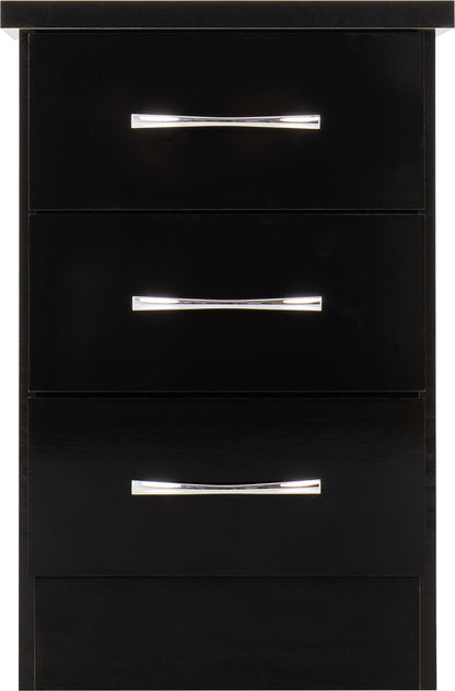 Nevada 3 Drawer Bedside - Black Gloss