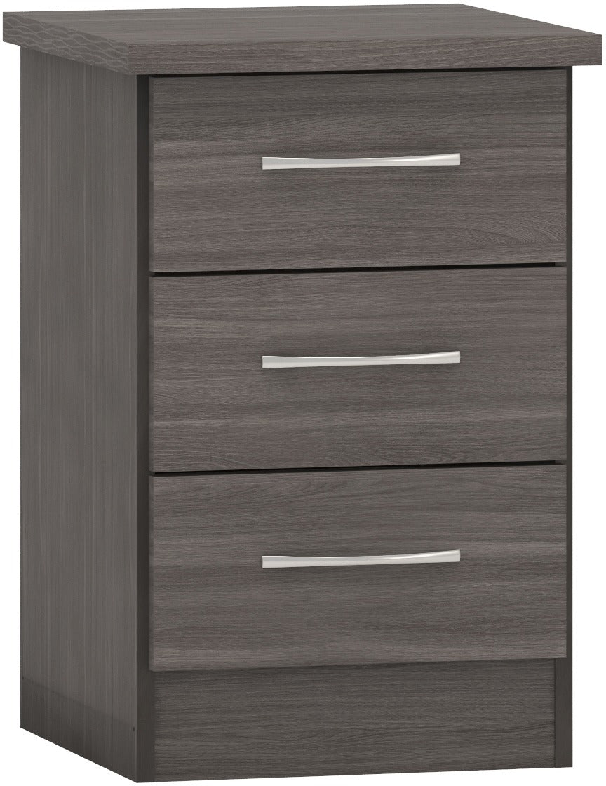 Nevada 3 Drawer Bedside - Black Wood Grain