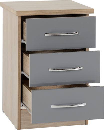 Nevada 2 Door 1 Drawer Wardrobe Bedroom Set - Grey Gloss/Light Oak Effect Veneer