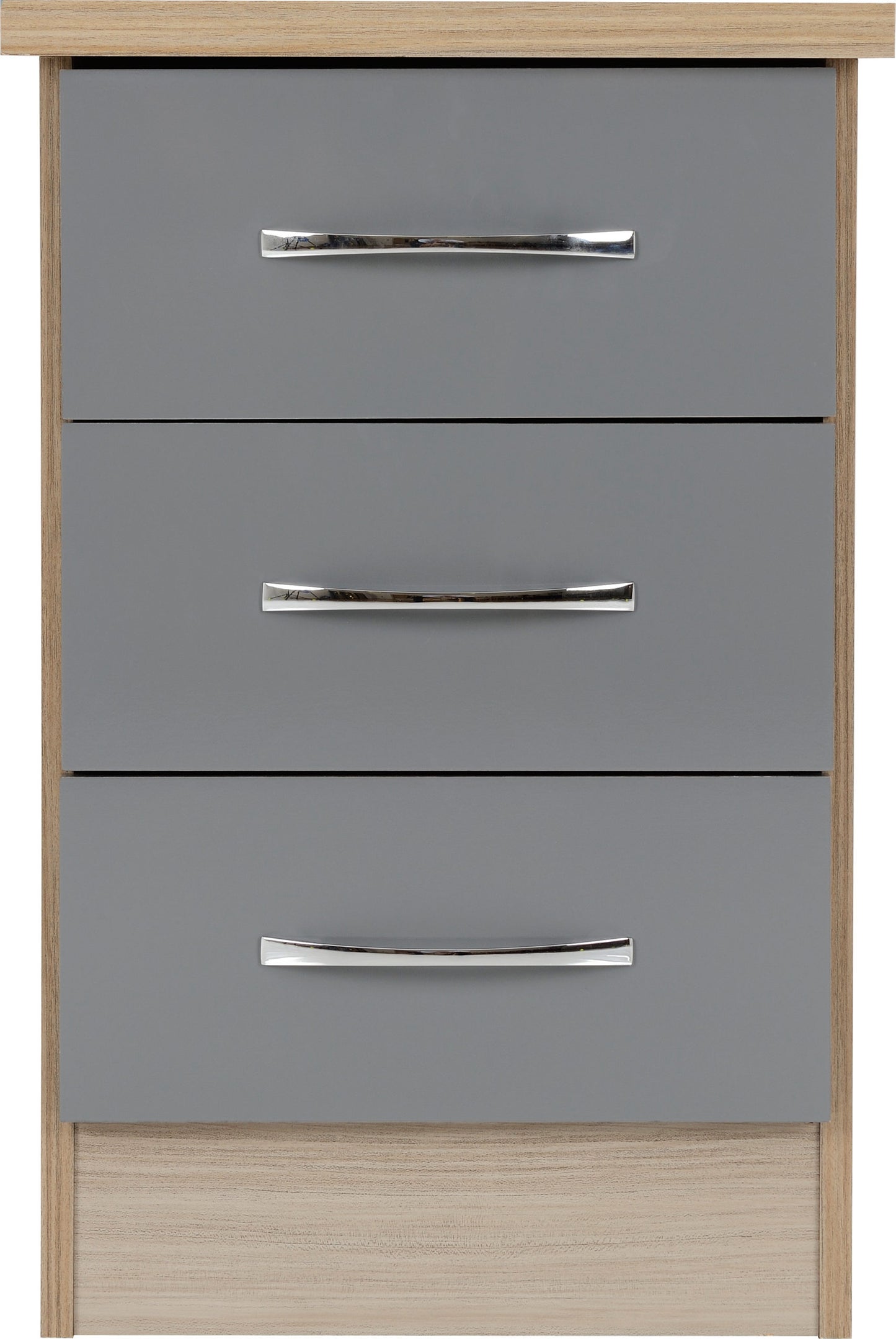 Nevada 3 Drawer Bedside - Grey Gloss/Light Oak Effect Veneer