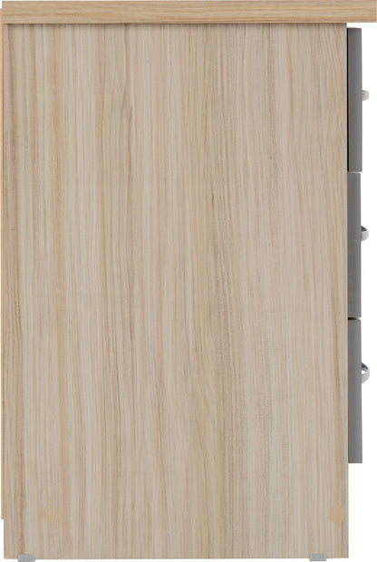 Nevada 3 Drawer Bedside - Grey Gloss/Light Oak Effect Veneer