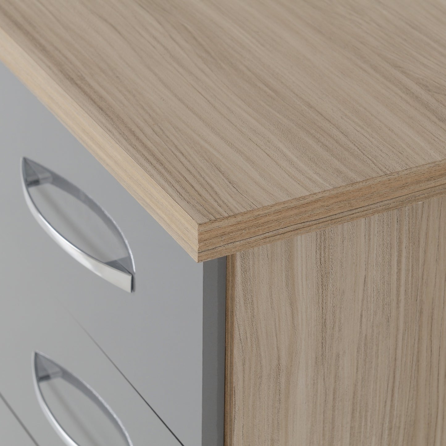 Nevada 3 Drawer Bedside - Grey Gloss/Light Oak Effect Veneer