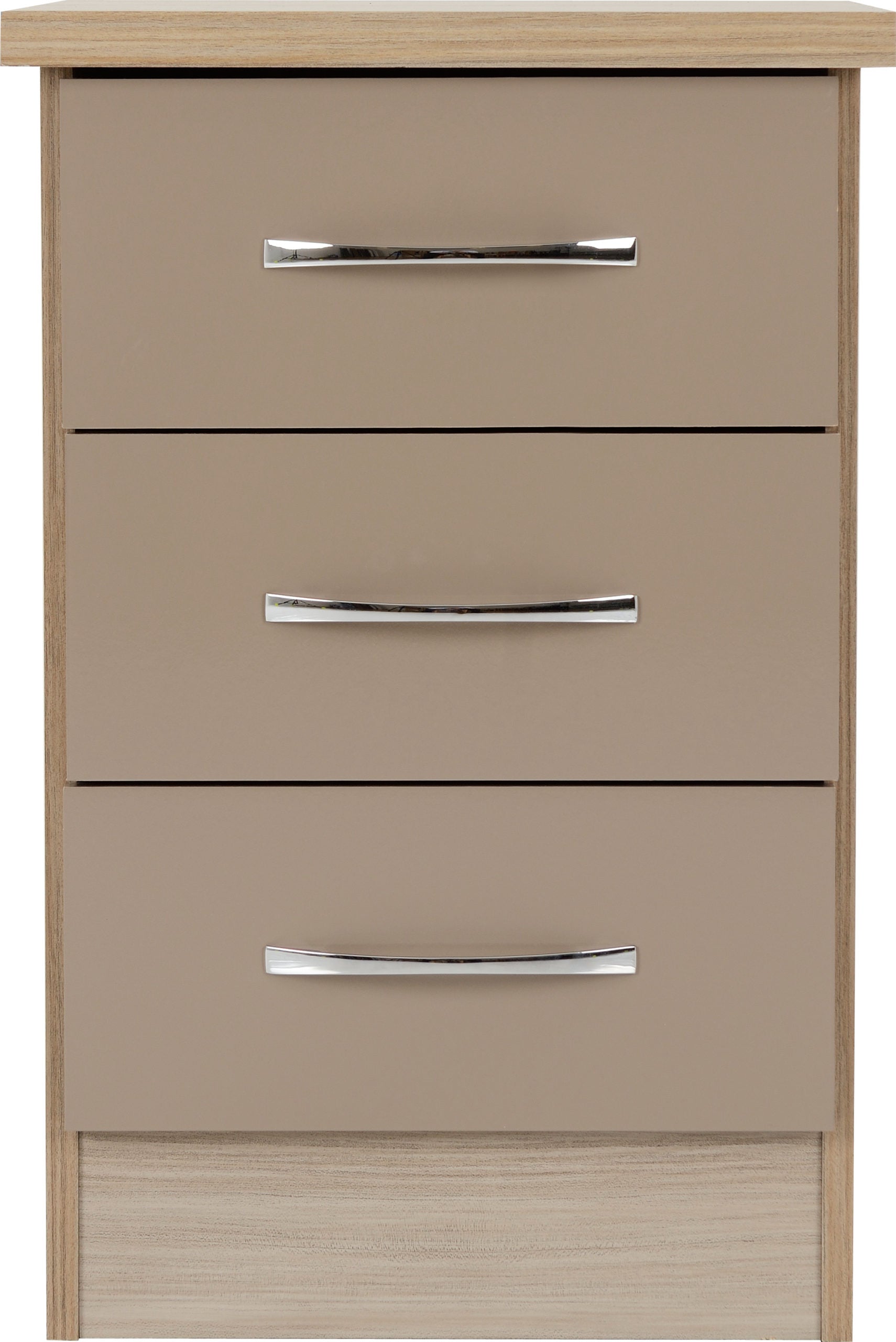 Nevada 3 Drawer Bedside - Oyster Gloss/Light Oak Effect Veneer