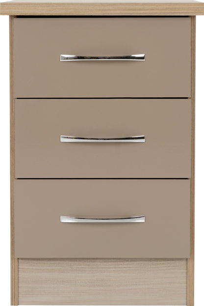 Nevada 3 Drawer Bedside - Oyster Gloss/Light Oak Effect Veneer