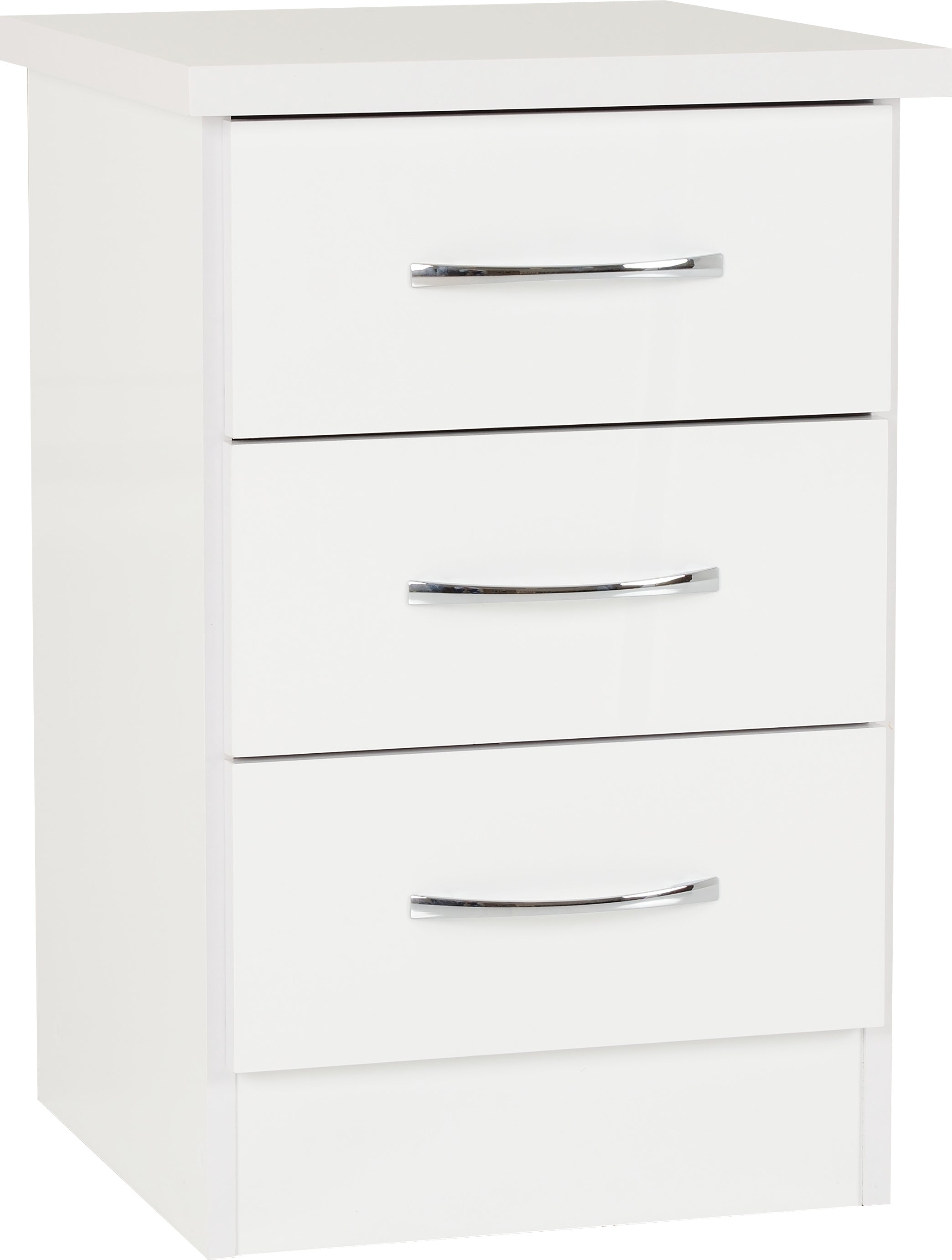 Nevada 3 Drawer Bedside - White Gloss