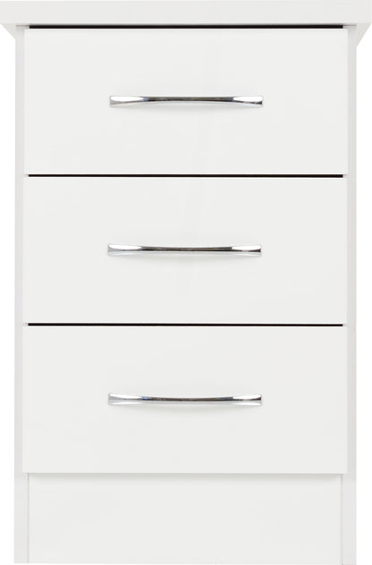 Nevada 3 Drawer Bedside - White Gloss
