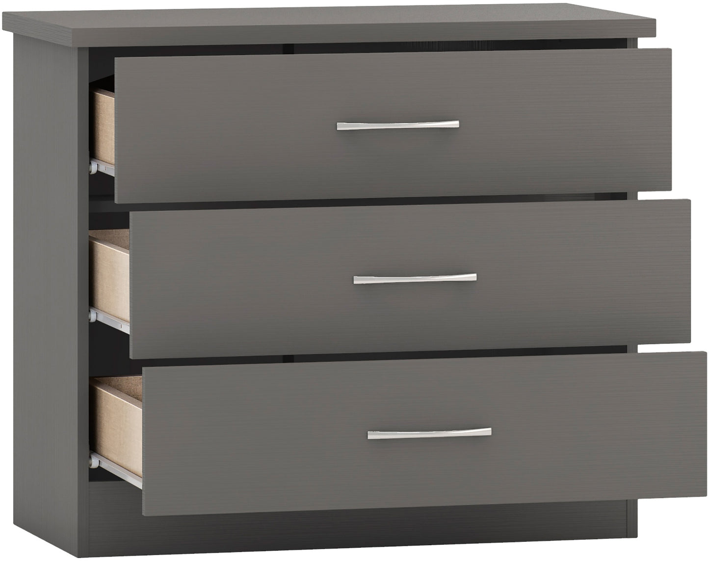 Nevada 3 Drawer Chest - 3D Effect Grey