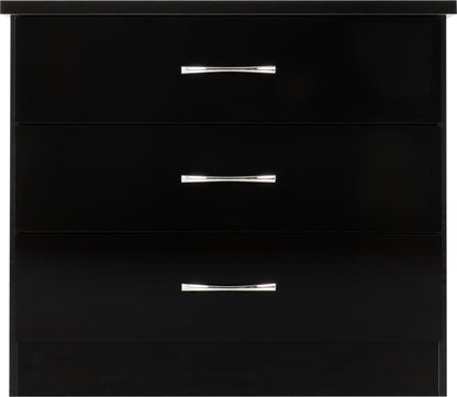 Nevada 3 Drawer Chest - Black Gloss