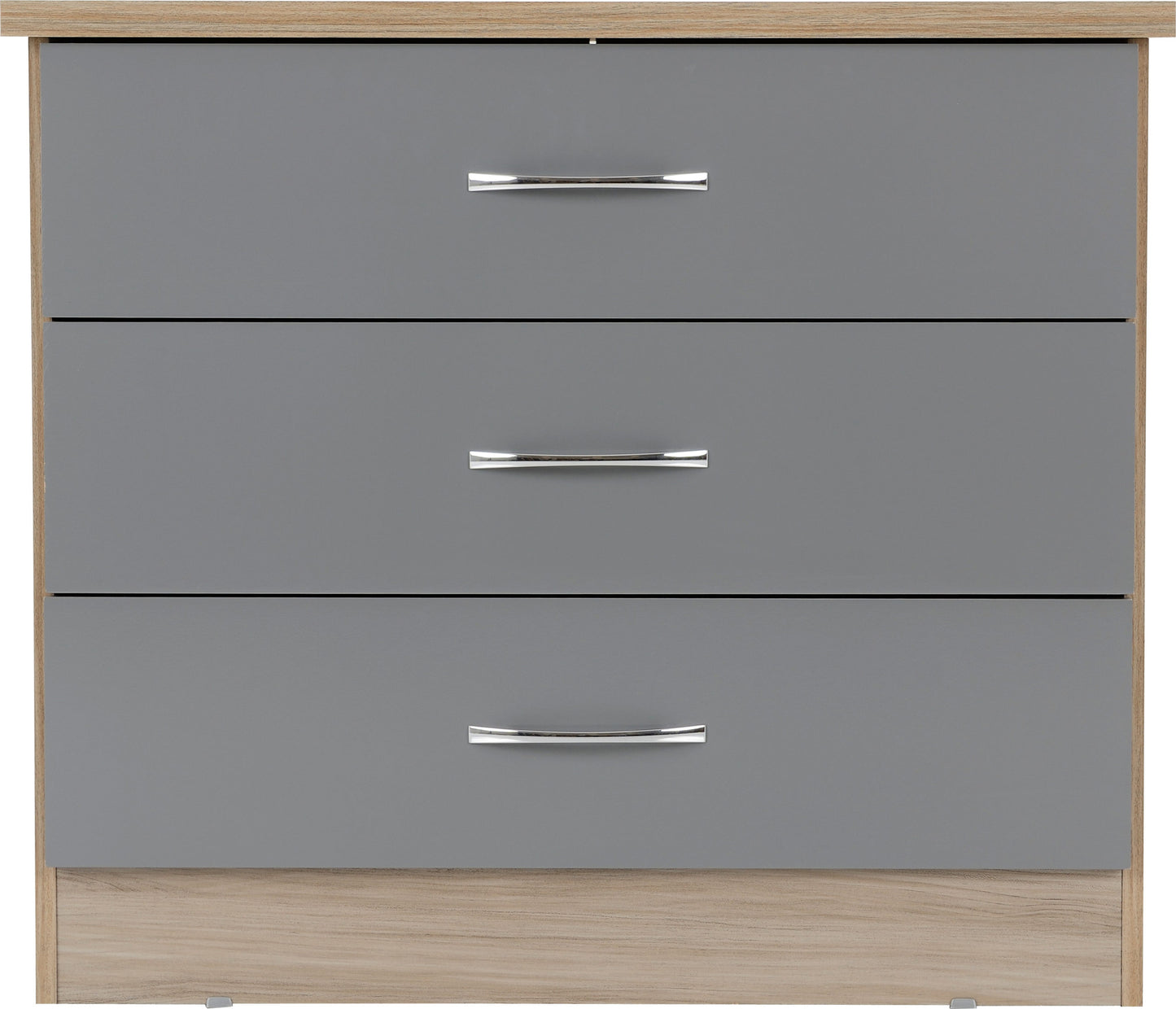 Nevada 3 Drawer Chest - Grey Gloss/Light Oak Effect Veneer