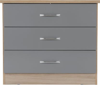 Nevada 3 Drawer Chest - Grey Gloss/Light Oak Effect Veneer