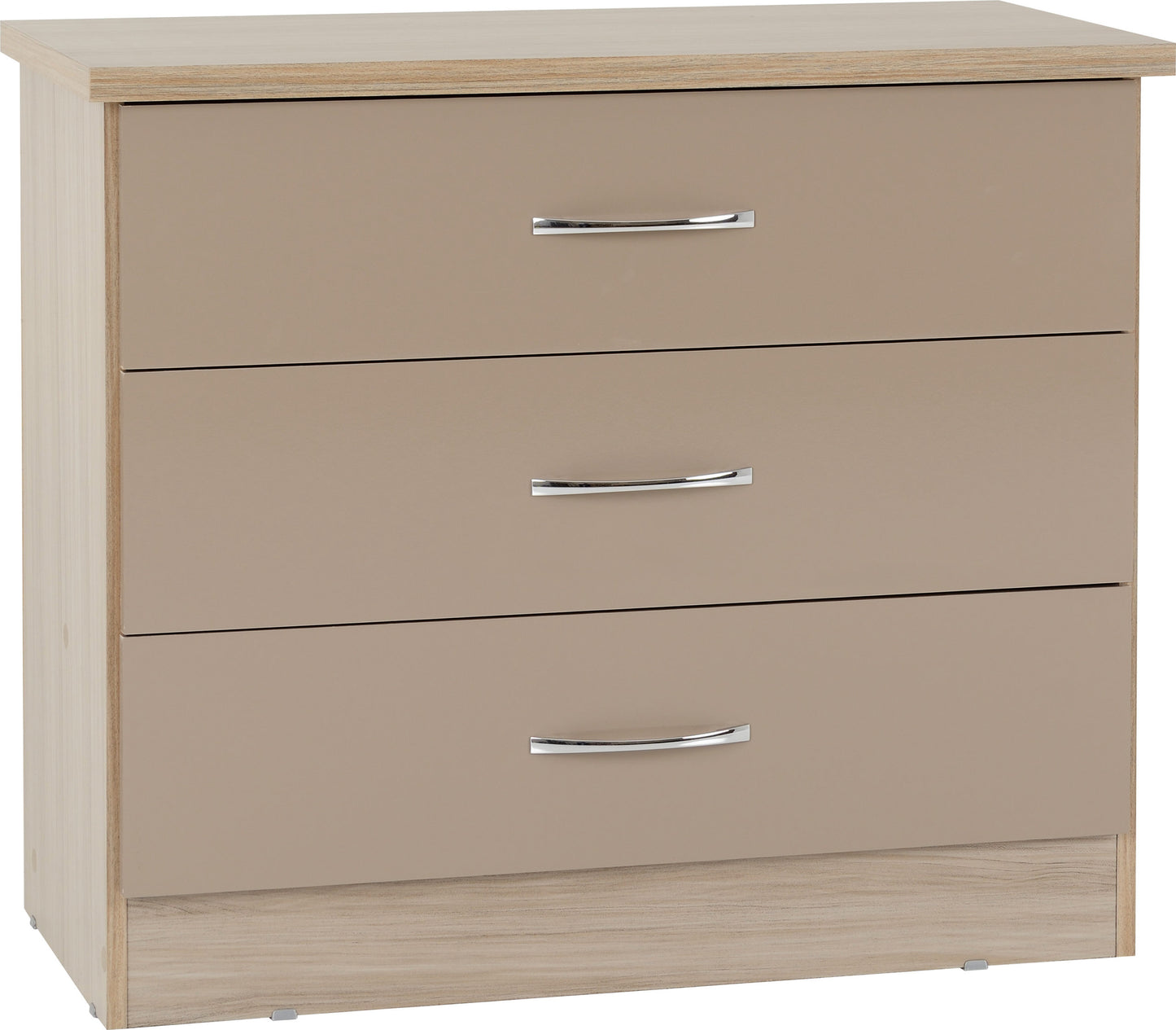 Nevada 3 Drawer Chest - Oyster Gloss/Light Oak Effect Veneer