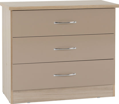 Nevada 3 Drawer Chest - Oyster Gloss/Light Oak Effect Veneer
