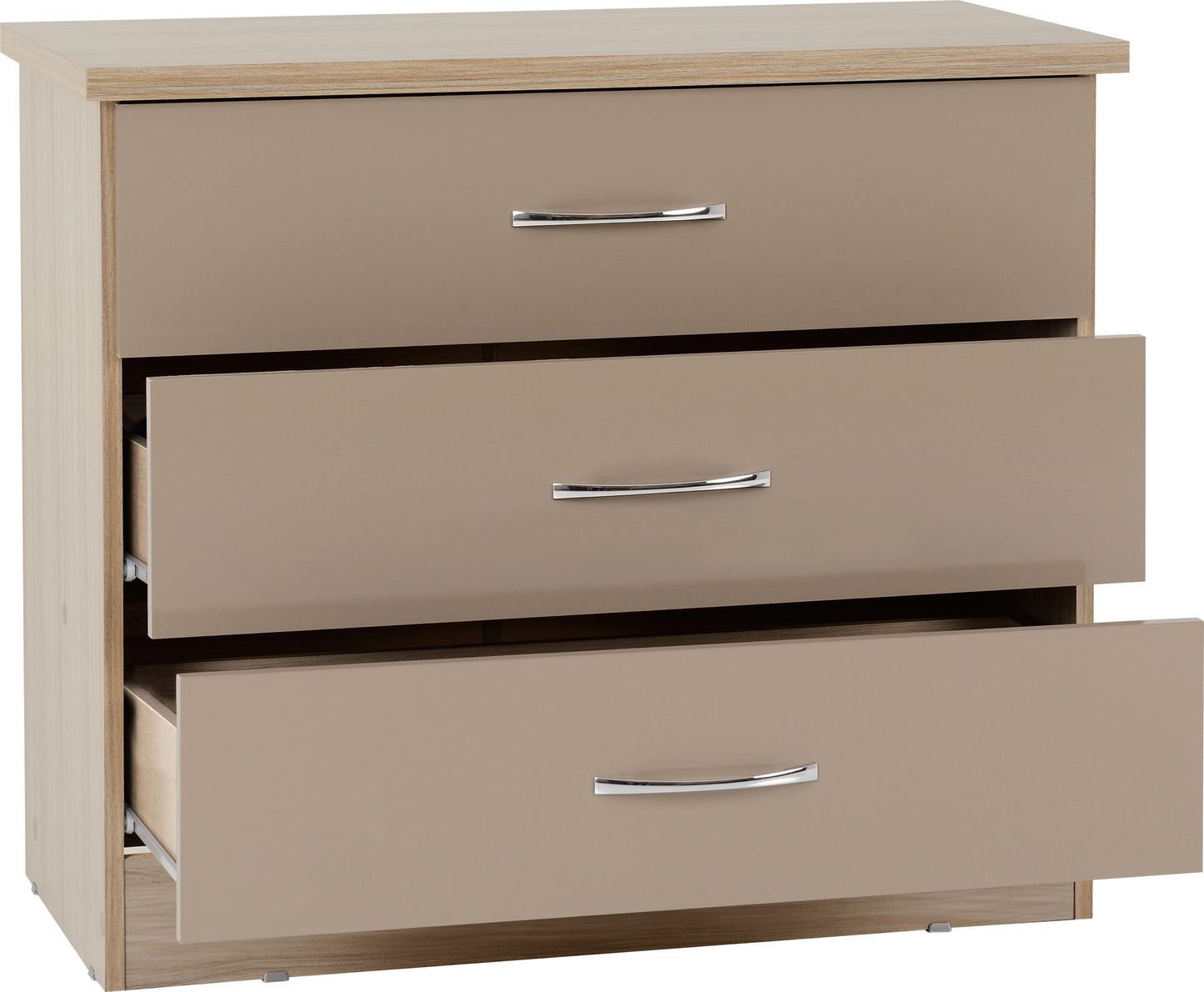Nevada 3 Drawer Chest - Oyster Gloss/Light Oak Effect Veneer