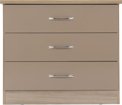Nevada 3 Drawer Chest - Oyster Gloss/Light Oak Effect Veneer