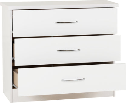 Nevada 3 Drawer Chest - White Gloss