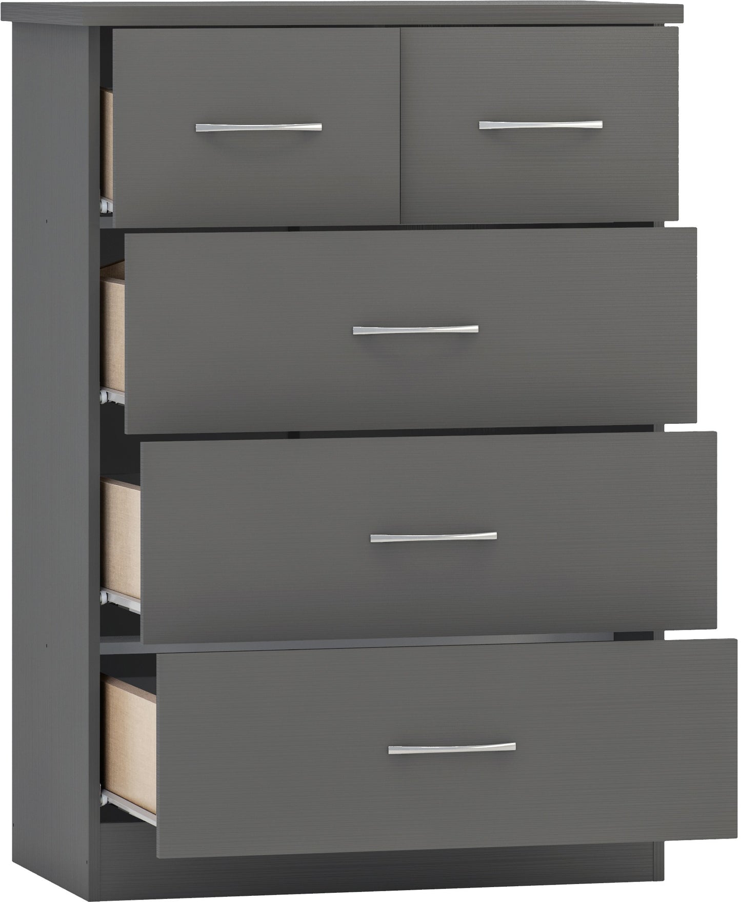 Nevada 3+2 Drawer Chest - 3D Effect Grey
