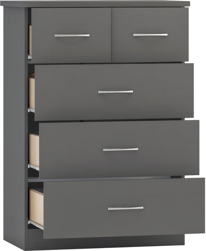 Nevada 3+2 Drawer Chest - 3D Effect Grey