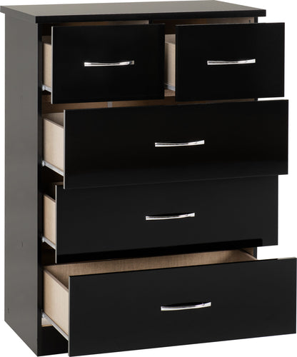 Nevada 3+2 Drawer Chest - Black Gloss