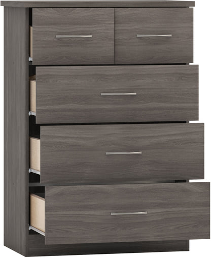 Nevada 3+2 Drawer Chest - Black Wood Grain