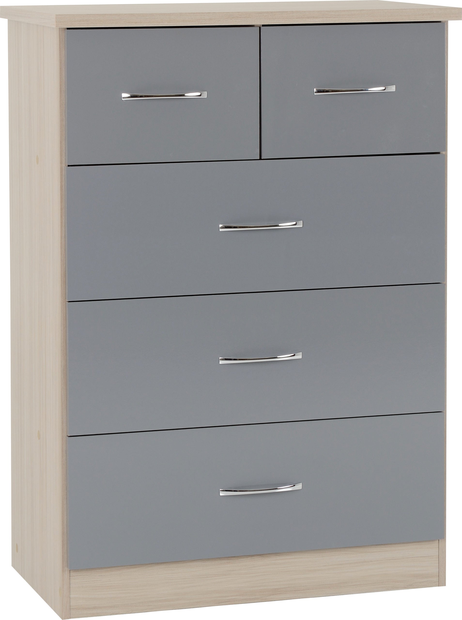 Nevada 2 Door 1 Drawer Wardrobe Bedroom Set - Grey Gloss/Light Oak Effect Veneer