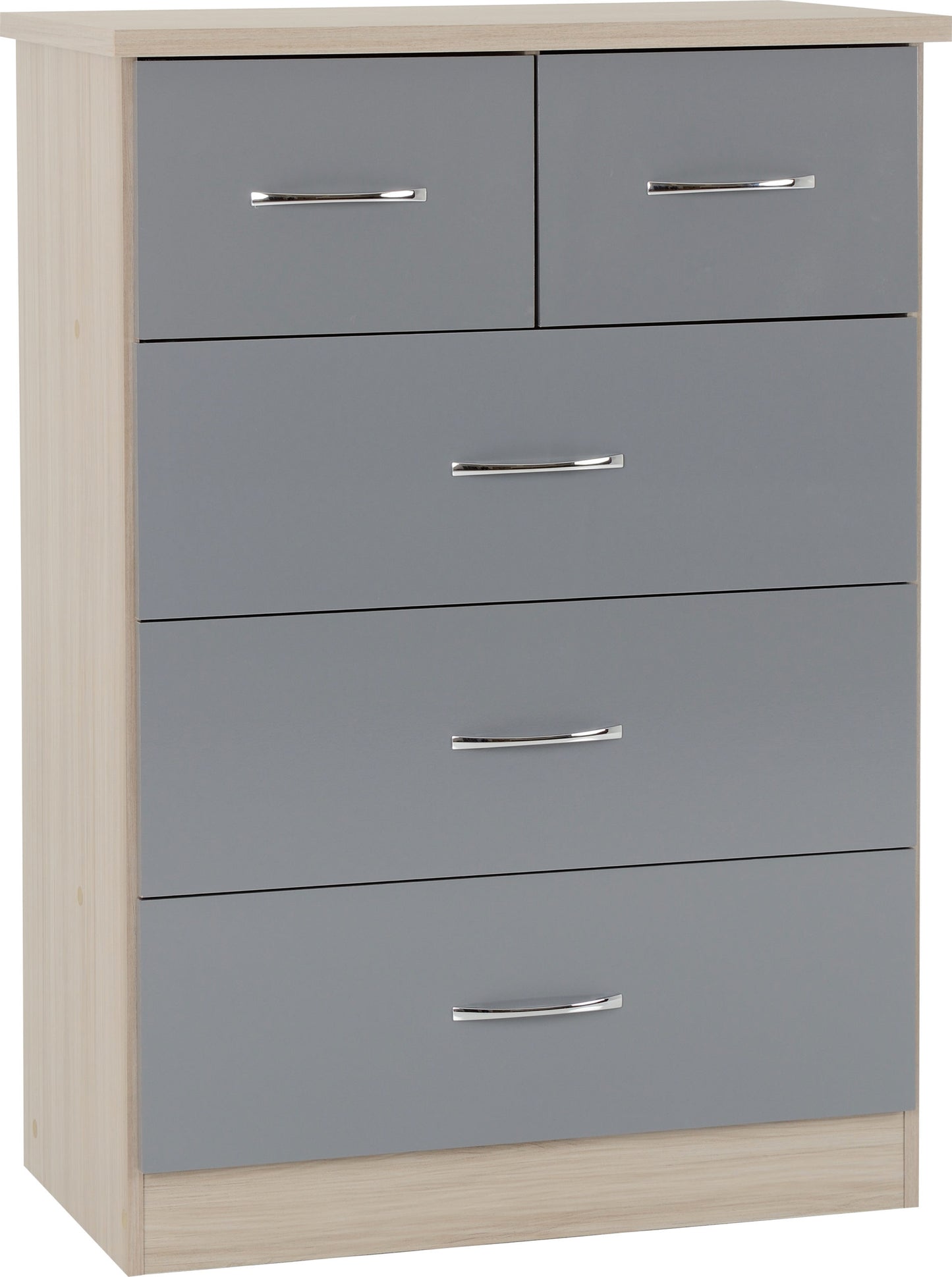 Nevada 3+2 Drawer Chest - Grey Gloss/Light Oak Effect Veneer