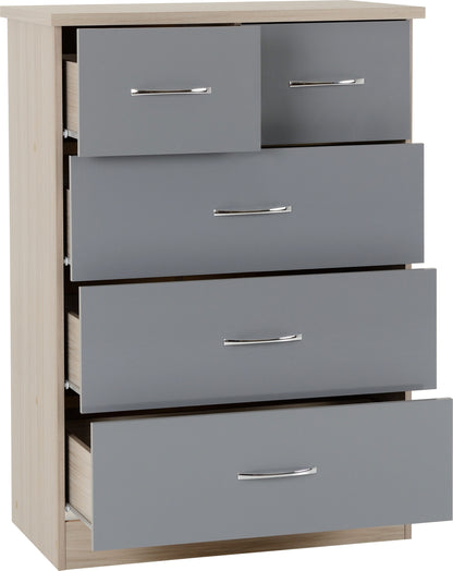 Nevada 2 Door 1 Drawer Wardrobe Bedroom Set - Grey Gloss/Light Oak Effect Veneer