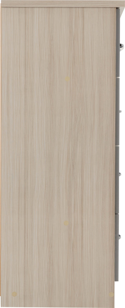 Nevada 3+2 Drawer Chest - Grey Gloss/Light Oak Effect Veneer