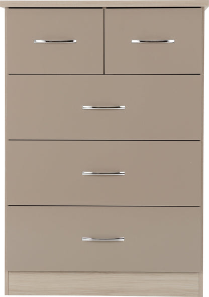 Nevada 3+2 Drawer Chest - Oyster Gloss/Light Oak Effect Veneer