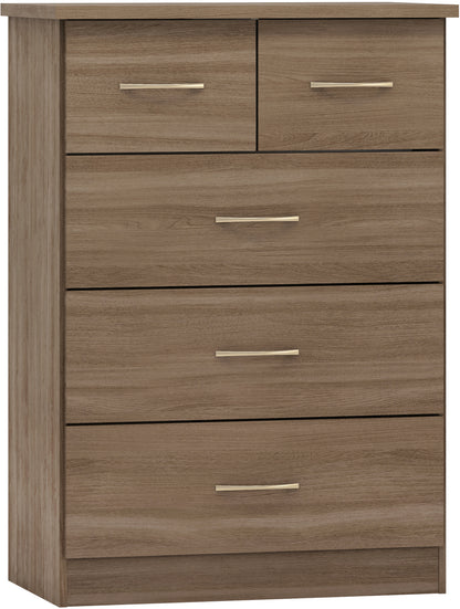 Nevada 3+2 Drawer Chest - Rustic Oak Effect