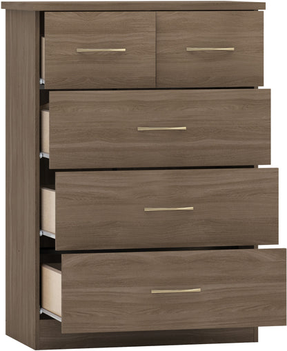 Nevada 3+2 Drawer Chest - Rustic Oak Effect