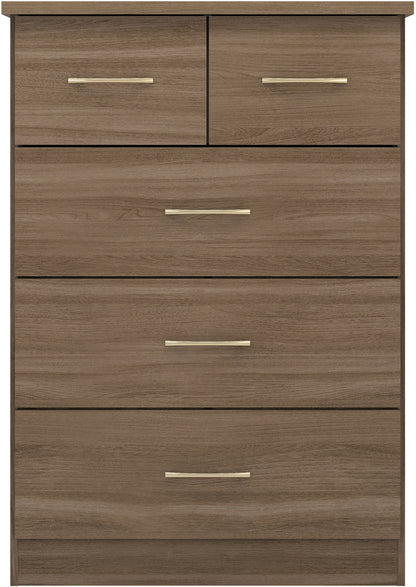 Nevada 3+2 Drawer Chest - Rustic Oak Effect