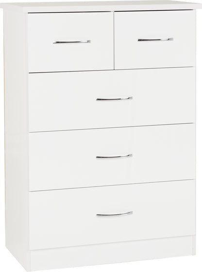 Nevada 3+2 Drawer Chest - White Gloss