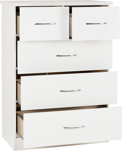 Nevada 3+2 Drawer Chest - White Gloss