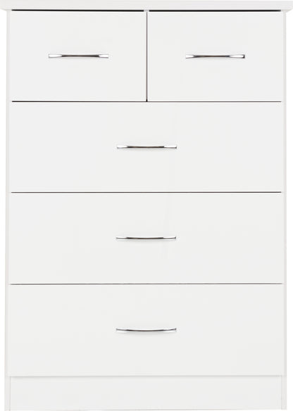 Nevada 3+2 Drawer Chest - White Gloss