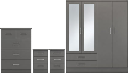 Nevada 4 Door 2 Drawer Wardrobe Bedroom Set - 3D Effect Grey