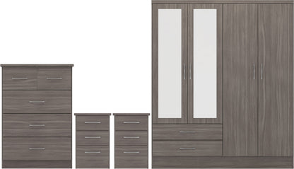 Nevada 4 Door 2 Drawer Wardrobe Bedroom Set - Black Wood Grain