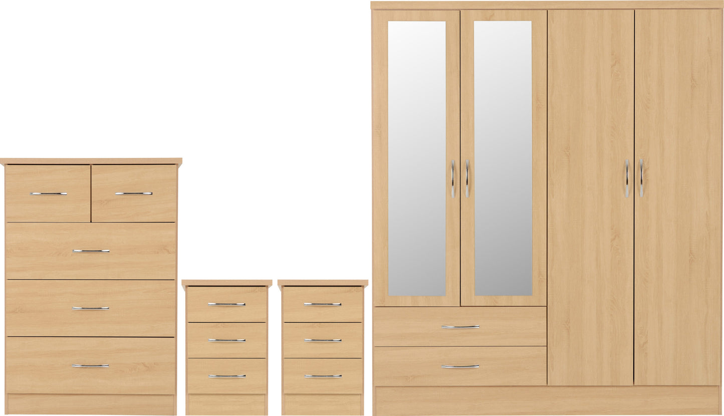 Nevada 4 Door 2 Drawer Wardrobe Bedroom Set - Sonoma Oak Effect